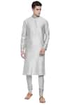 Buy_Mayank Modi - Men_Grey Silk Jacquard Hand Embroidered Kurta Set _at_Aza_Fashions