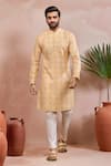 Buy_Arihant Rai Sinha_Mustard Silk Floral Pattern Kurta And Pant Set _at_Aza_Fashions