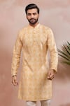 Buy_Arihant Rai Sinha_Mustard Silk Floral Pattern Kurta And Pant Set _Online_at_Aza_Fashions