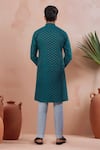 Shop Arihant Rai Sinha Teal Cotton Woven Dobby Kurta And Pant Set at Aza Fashions Shop_Arihant Rai Sinha_Teal Cotton Woven Dobby Kurta And Pant Set _at_Aza_Fashions