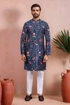 Buy_Arihant Rai Sinha_Blue Cotton, Silk Woven Panel Print Kurta And Pant Set _at_Aza_Fashions