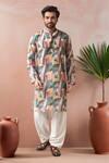 Buy_Arihant Rai Sinha_Multi Color Linen, Silk Printed Kurta And Art Salwar Set _at_Aza_Fashions