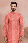 Shop_Arihant Rai Sinha_Orange Cotton, Silk Butti Print Kurta Set _Online_at_Aza_Fashions