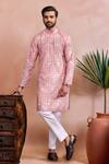 Buy_Arihant Rai Sinha_Pink Cotton, Silk Woven Panel Pattern Kurta Set _at_Aza_Fashions