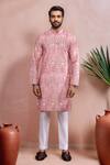 Arihant Rai Sinha_Pink Cotton, Silk Woven Panel Pattern Kurta Set _Online_at_Aza_Fashions