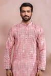 Buy_Arihant Rai Sinha_Pink Cotton, Silk Woven Panel Pattern Kurta Set _Online_at_Aza_Fashions