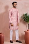 Shop_Arihant Rai Sinha_Pink Cotton, Silk Woven Panel Pattern Kurta Set _Online_at_Aza_Fashions