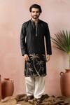 Buy_Arihant Rai Sinha_Black Linen, Silk Embroidery, Metallic Thread Palm Tree Kurta And Salwar Set _at_Aza_Fashions