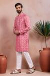 Shop_Arihant Rai Sinha_Red Cotton, Silk Woven Panels Kurta Set _Online_at_Aza_Fashions