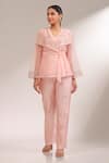 Buy_Laxmishriali_Peach Organza, Chanderi Embroidery, Sequins, Harmony Sheer Jacket And Pant Set _at_Aza_Fashions