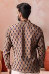 Shop_Arihant Rai Sinha_Blue Linen Printed Short Kurta _at_Aza_Fashions