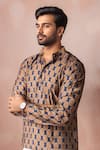 Buy_Arihant Rai Sinha_Blue Linen Printed Short Kurta _Online_at_Aza_Fashions