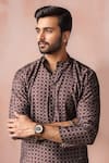 Buy_Arihant Rai Sinha_Brown Linen Printed Short Kurta _Online_at_Aza_Fashions