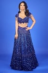 Buy_Archana Kochhar_Blue Net Sequins, Cut Work, Stones Sweetheart Cobalt Embroidered Lehenga Set _at_Aza_Fashions
