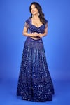 Archana Kochhar_Blue Net Sequins, Cut Work, Stones Sweetheart Cobalt Embroidered Lehenga Set _at_Aza_Fashions