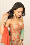 RAYASHA KHAN_Green Georgette, Organza Bells Floral Printed Corset Gathered Lehenga Set 