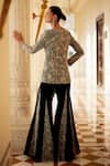 Shop_Charu And Vasundhara_Black Organza, Taffeta Embroidery, Metallic Kavira Jacket And Kali Pant Set _at_Aza_Fashions