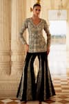 Buy_Charu And Vasundhara_Black Organza, Taffeta Embroidery, Metallic Kavira Jacket And Kali Pant Set _at_Aza_Fashions