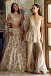 Buy_Charu And Vasundhara_Gold Tissue Sequins, Embroidery Katherine Embellished Peplum Kurta And Sharara Set _Online_at_Aza_Fashions