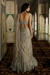 Shop_Charu And Vasundhara_Silver Tissue Sequins, Kaya Embellished Pre-draped Lehenga Saree With Blouse _at_Aza_Fashions