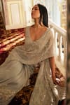 Buy_Charu And Vasundhara_Silver Tissue, Chiffon Embroidery, Sequins, Kaylee Pre-draped Saree With Blouse _Online_at_Aza_Fashions