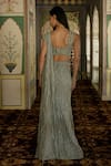 Shop_Charu And Vasundhara_Silver Organza Sequins, Metallic Keira Embellished Pre-draped Saree With Blouse _at_Aza_Fashions