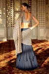 Shop_Charu And Vasundhara_Blue Organza, Chiffon Kennedy Geometric Pattern Pre-draped Saree With Blouse _at_Aza_Fashions