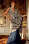 Buy_Charu And Vasundhara_Blue Organza, Chiffon Kennedy Geometric Pattern Pre-draped Saree With Blouse _Online_at_Aza_Fashions