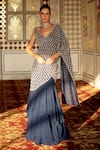 Buy_Charu And Vasundhara_Blue Organza, Chiffon Kennedy Geometric Pattern Pre-draped Saree With Blouse _at_Aza_Fashions