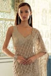 Charu And Vasundhara_Gold Tissue Sequins, Embroidery Geometric Grid Pre-draped Saree And Blouse _Online_at_Aza_Fashions