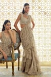 Charu And Vasundhara Gold Tissue Beads, Embroidery Karolina Ruffle Pre-draped Saree With Blouse Online at Aza Fashions Charu And Vasundhara_Gold Tissue Beads, Embroidery Karolina Ruffle Pre-draped Saree With Blouse _Online_at_Aza_Fashions