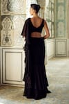 Shop_Charu And Vasundhara_Black Chiffon, Organza Embroidery, Kinsley Ruffle Pre-draped Saree With Blouse _at_Aza_Fashions