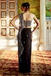 Shop_Charu And Vasundhara_Black Chiffon Sequins Sweetheart Karla Embellished Corset With Pre-draped Saree _at_Aza_Fashions