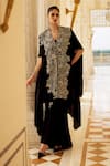 Buy_Charu And Vasundhara_Black Silk V-neck Karla Embroidered Cape And Skirt Set _at_Aza_Fashions