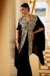 Buy_Charu And Vasundhara_Black Silk V-neck Karla Embroidered Cape And Skirt Set _Online_at_Aza_Fashions