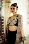 Buy_Charu And Vasundhara_Beige Tissue Embroidery Open Neck, Kainna Circular Motif Cape Skirt Set _Online_at_Aza_Fashions