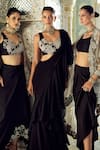 Shop_Charu And Vasundhara_Beige Tissue Embroidery Open Neck, Kainna Circular Motif Cape Skirt Set _Online_at_Aza_Fashions