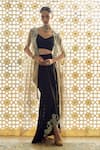 Charu And Vasundhara_Beige Tissue Open , Sweetheart Kayden Embellished Cape Skirt Set _at_Aza_Fashions