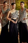 Shop_Charu And Vasundhara_Black Organza Beads One Shoulder Kelli Embroidered Top With Draped Skirt _Online_at_Aza_Fashions
