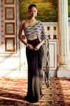 Buy_Charu And Vasundhara_Black Organza Beads One Shoulder Kelli Embroidered Top With Draped Skirt _at_Aza_Fashions