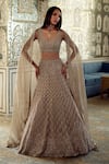 Buy_Charu And Vasundhara_Gold Tissue Embroidery, Metallic Thread, Kourtney Geometric Lehenga Set _at_Aza_Fashions