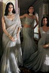 Shop_Charu And Vasundhara_Silver Tissue Embroidery, Sequins Krystabelle Embellished Corset Lehenga Set _Online_at_Aza_Fashions