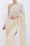 Dilnaz_Cream Net, Satin Embroidery, Sequins, Beads Floral Saree _Online_at_Aza_Fashions
