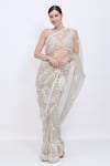 Buy_Dilnaz_Gray Net, Satin Sequins, Embroidery Hand Fern Saree _at_Aza_Fashions