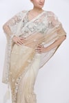 Dilnaz_Ivory Net, Satin Embroidery, Sequins, Stones Shaded Hand Saree _Online_at_Aza_Fashions