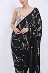 Dilnaz_Black Georgette, Polyester, Satin Pearls, Embroidery Saree _Online_at_Aza_Fashions