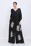 Buy_Dilnaz_Black Linen Sequins, Embroidery Fern Hand Palazzo _at_Aza_Fashions