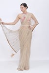 Shop_Dilnaz_Gold Net, Satin Embroidery, Sequins Pearl Line Hand Saree _Online_at_Aza_Fashions