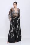 Buy_Dilnaz_Black Net Embroidery, Beads, Stones V-neck Draped Embellished Kaftan _at_Aza_Fashions