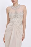 Dilnaz_Cream Net, Lace, Polyester, Satin, Lycra, Chiffon Beads, Parsi Gara Gown _Online_at_Aza_Fashions